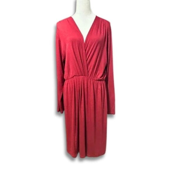 Fraiche By J A-Line Dress Knee Length Long Sleeve Surplice Knit Pink XL NWOT - Picture 1 of 9